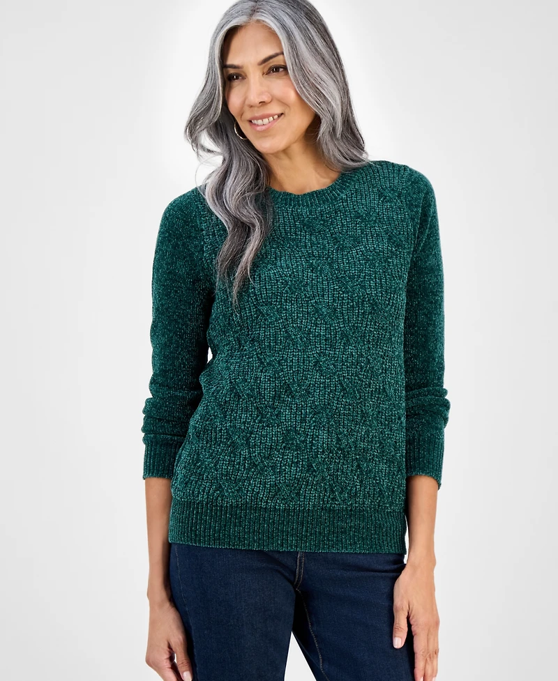 Style & Co Women's Chenille Crewneck Cable-Knit Sweater, Macy's Exclusive