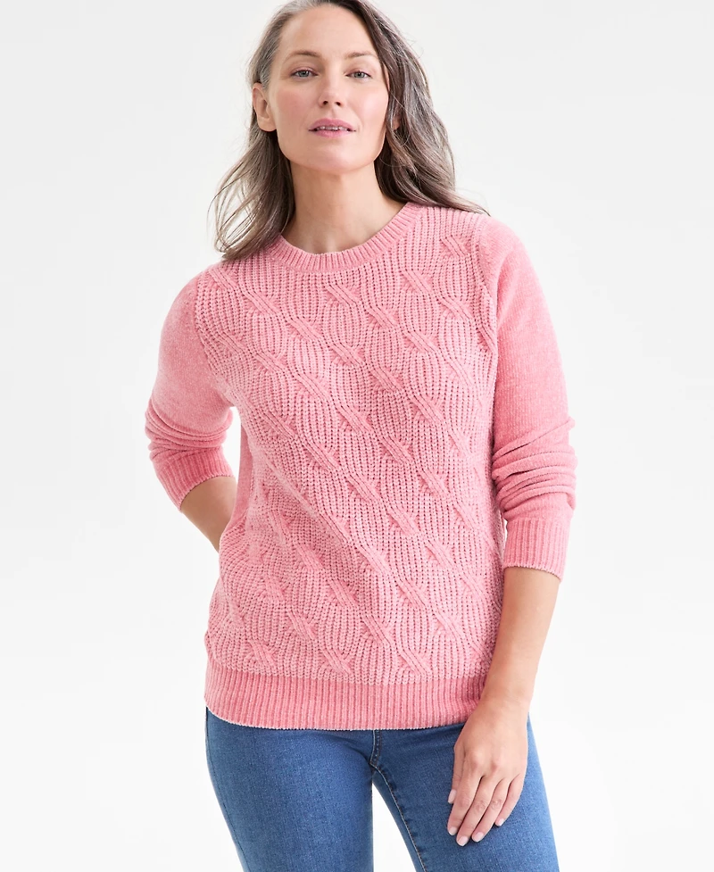 Style & Co Women's Chenille Crewneck Cable-Knit Sweater, Macy's Exclusive