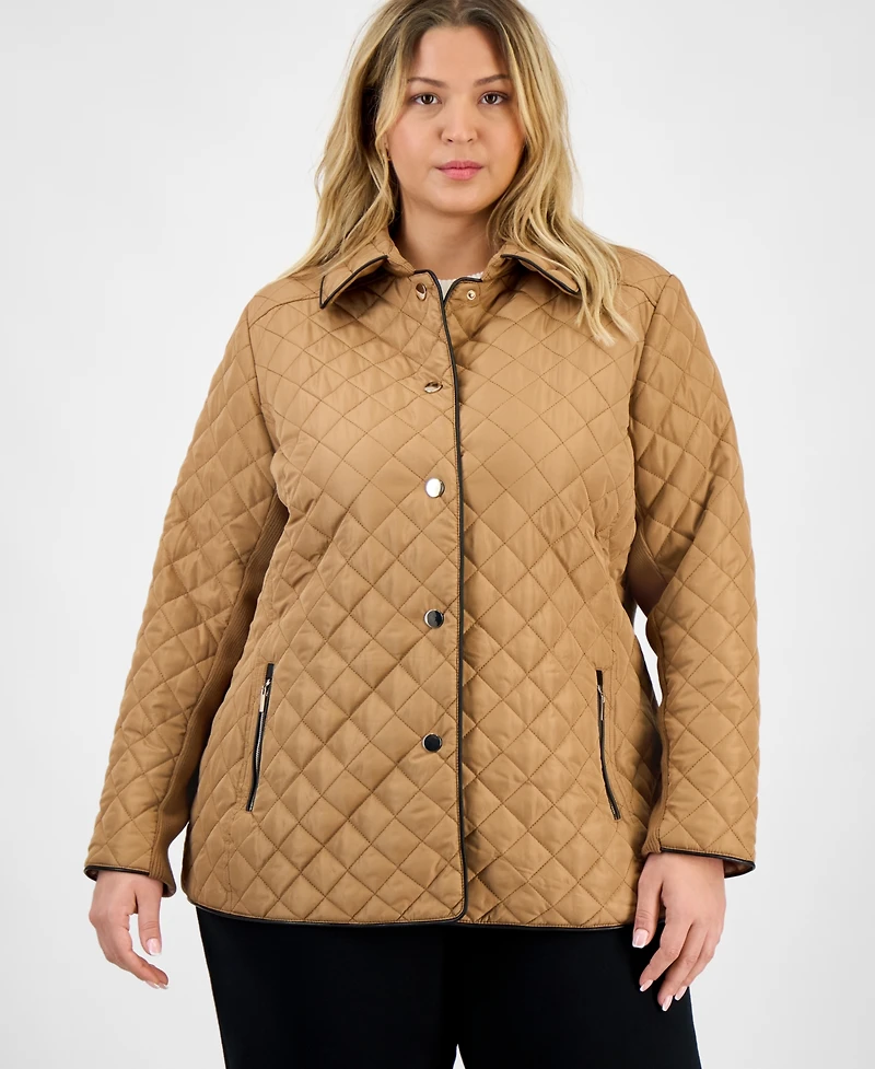 Jones New York Plus Quilted Snap-Front Jacket
