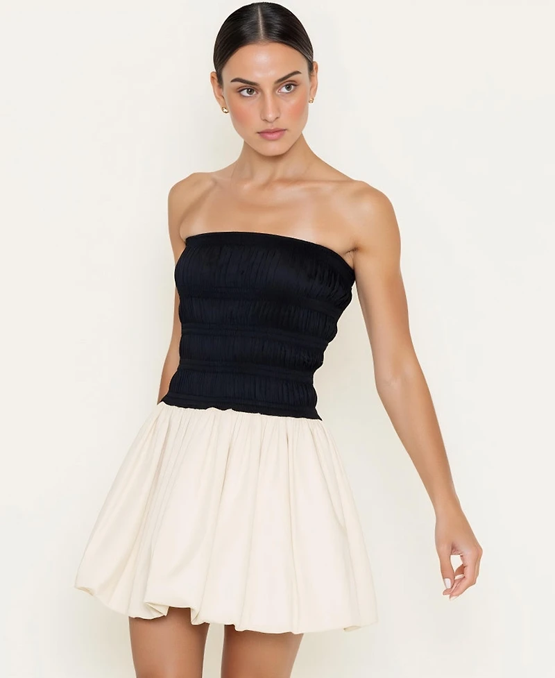 Modenaire Women's Strapless Smocked Bodice Bubble Hem Mini Dress