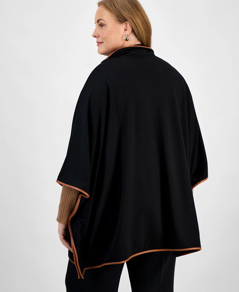 Jones New York Plus Size Faux-Leather-Trim Quarter-Zip Poncho