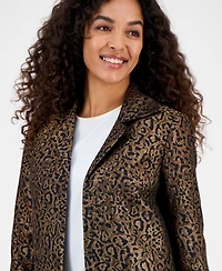 Kasper Leopard Jacquard Open-Front 3/4-Sleeve Topper, Regular & Petites