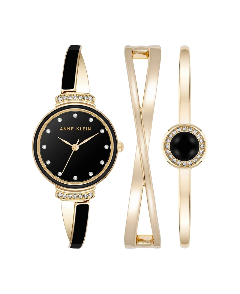 Anne Klein Women's Quartz and Gold-Tone Metal Alloy Bangle Watch Set