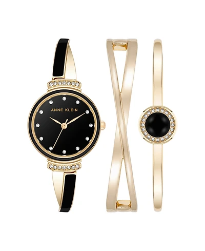 Anne Klein Women's Quartz and Gold-Tone Metal Alloy Bangle Watch Set