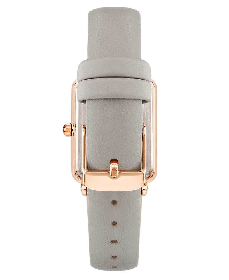 Anne Klein Women's Quartz Rectangular Taupe Leather and Rose Gold-Tone Metal Alloy Watch, 26mm