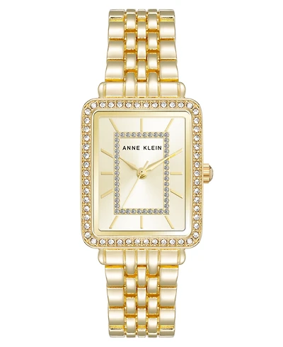 Anne Klein Women's Quartz Rectangular Gold-Tone Metal Alloy Watch, 25mm