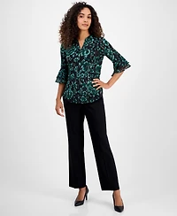 Kasper Women's Floral Print Split-Neck Bell-Sleeve Blouse, Regular and Petite