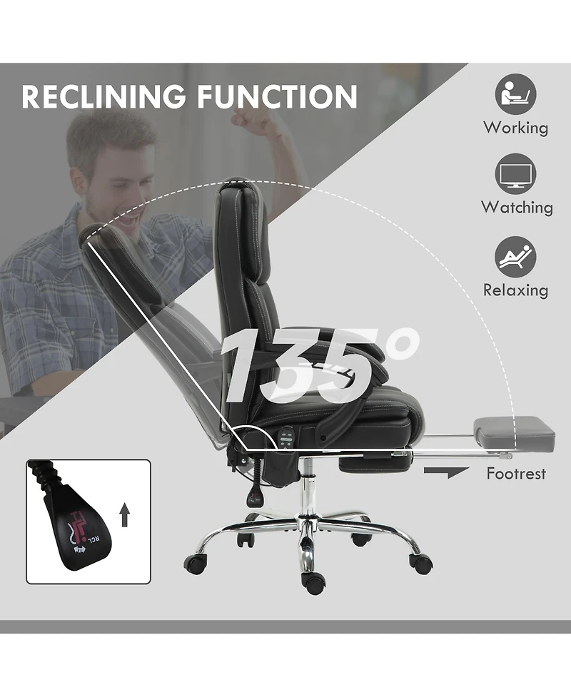 Vinsetto Massage Office Chair with Footrest, Pu Leather Desk Chair,