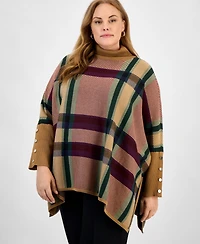 Jones New York Plus Plaid Drop-Shoulder Button-Cuff Sweater