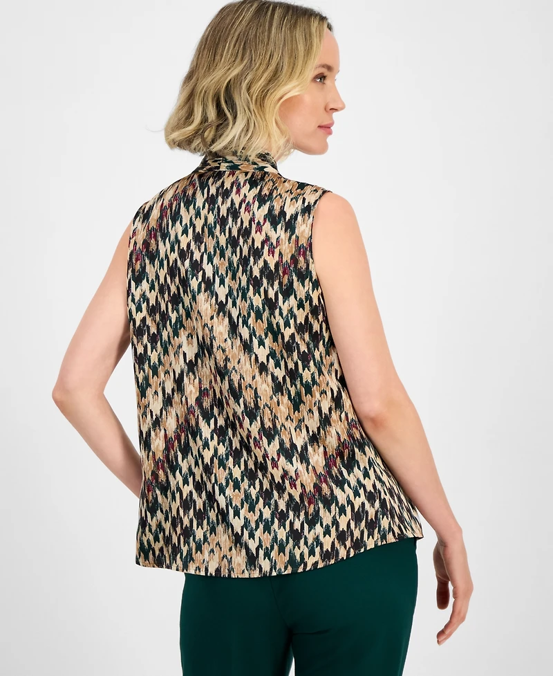 Kasper Women's Chevron-Printed Satin V-Neck Blouse