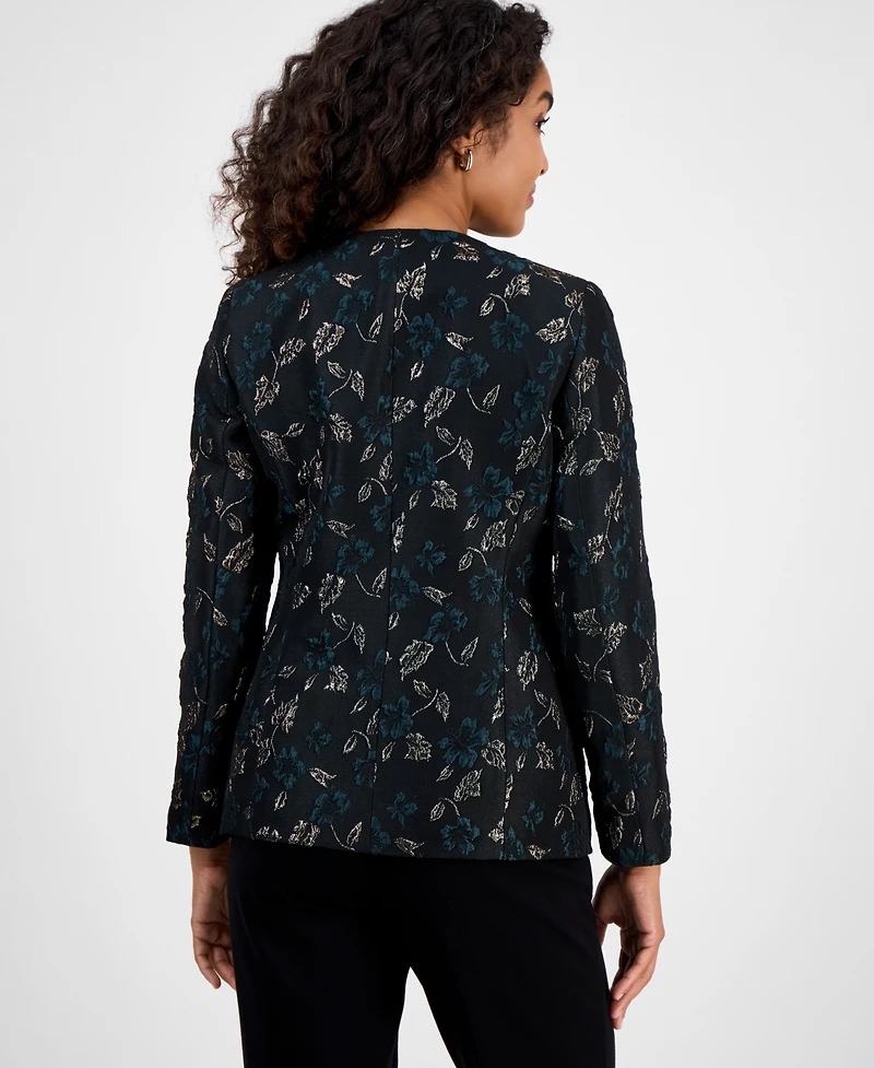Kasper Women's Metallic Jacquard Collarless Jacket, Regular and Petite Sizes