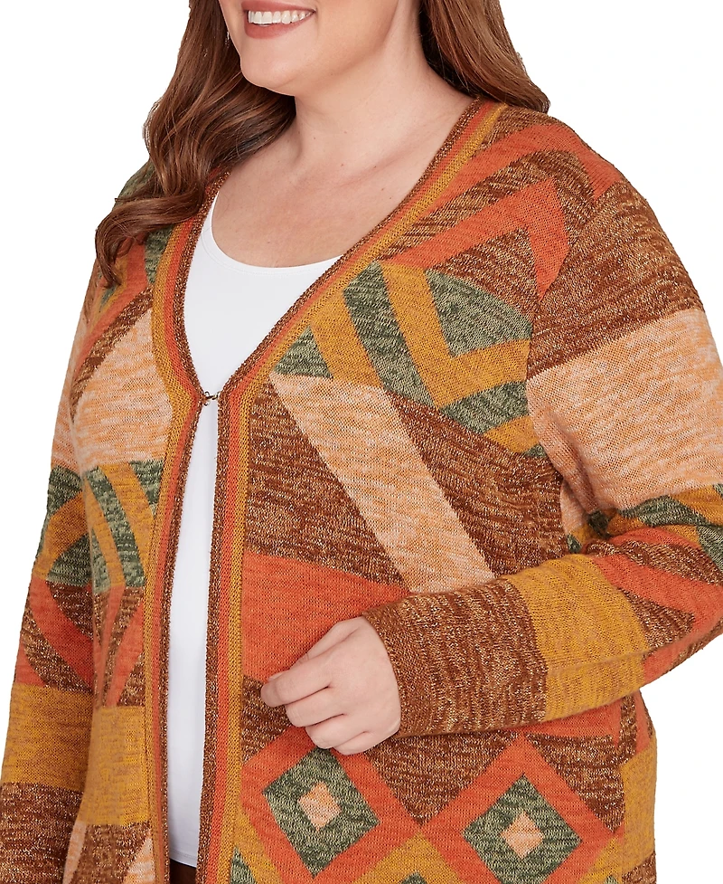 Alfred Dunner Plus Mount Laurel Patchwork Long Sleeve Cardigan Sweater