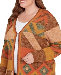Alfred Dunner Plus Mount Laurel Patchwork Long Sleeve Cardigan Sweater