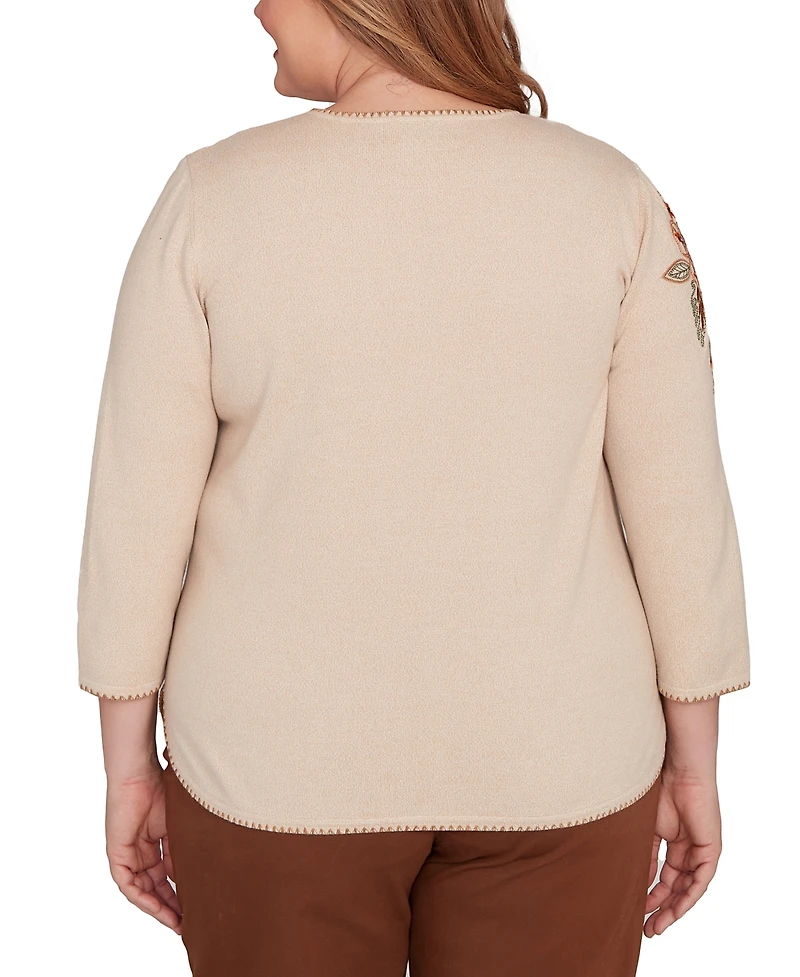 Alfred Dunner Plus Mount Laurel Asymmetrical Embroidered Flower Sweater