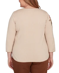 Alfred Dunner Plus Mount Laurel Asymmetrical Embroidered Flower Sweater