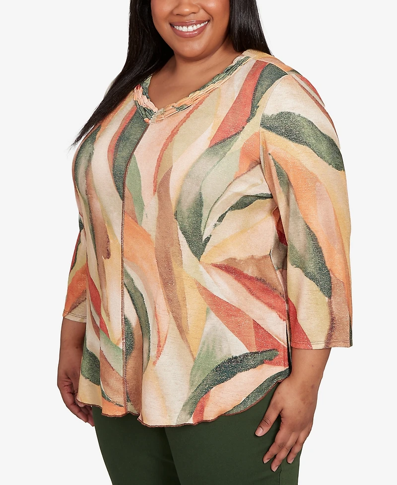 Alfred Dunner Plus Mount Laurel Stained Glass Shimmer V-Neck Top