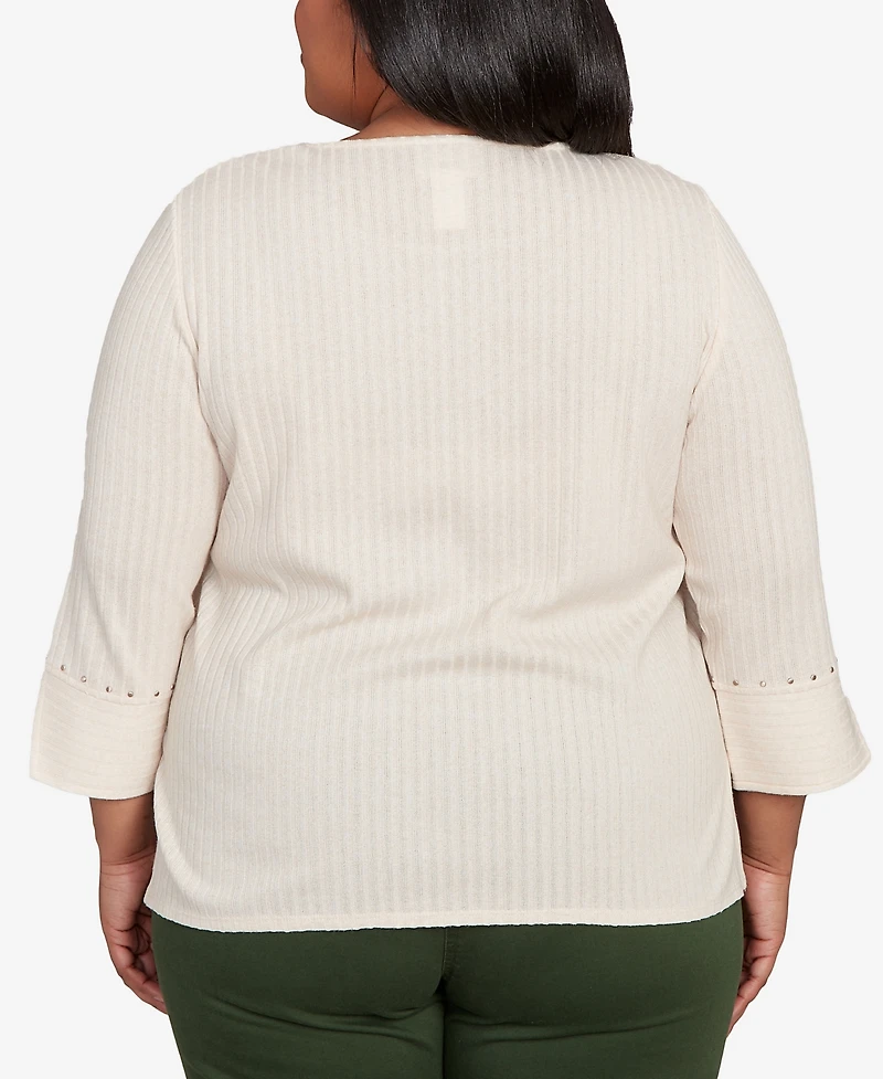 Alfred Dunner Plus Mount Laurel Heat Set Embellished Solid Top