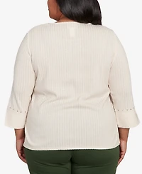Alfred Dunner Plus Mount Laurel Heat Set Embellished Solid Top