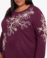 Alfred Dunner Plus Urban Legend Diagonal Floral Embroidered Sweater