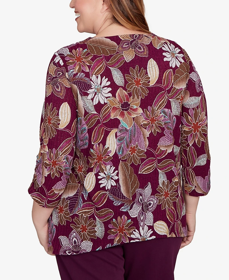 Alfred Dunner Plus Urban Legend Batik Floral Melange Printed Top