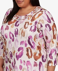 Alfred Dunner Plus Urban Legend Dramatic Animal Three Quarter Sleeve Top