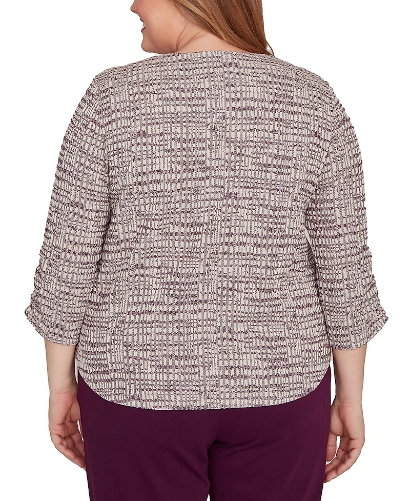 Alfred Dunner Plus Urban Legend Textured Shimmer Space Dye Top with Necklace