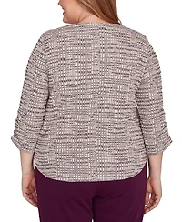 Alfred Dunner Plus Urban Legend Textured Shimmer Space Dye Top with Necklace