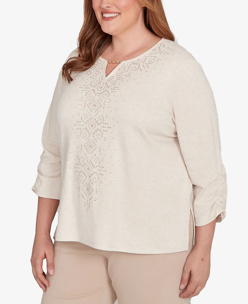 Alfred Dunner Plus Urban Legend Center Embellished V-Neck Top