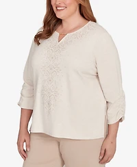 Alfred Dunner Plus Urban Legend Center Embellished V-Neck Top