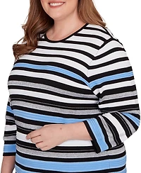 Alfred Dunner Plus As Usual Textured Stripe Sweater with Necklace