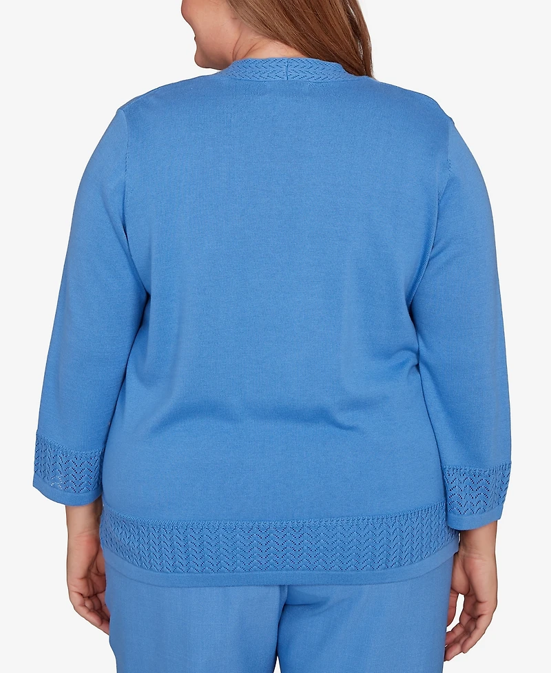 Alfred Dunner Plus As Usual Animal Two One Pull On Periwinkle Sweater