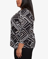 Alfred Dunner Plus As Usual Geometric Textured Top with Necklace