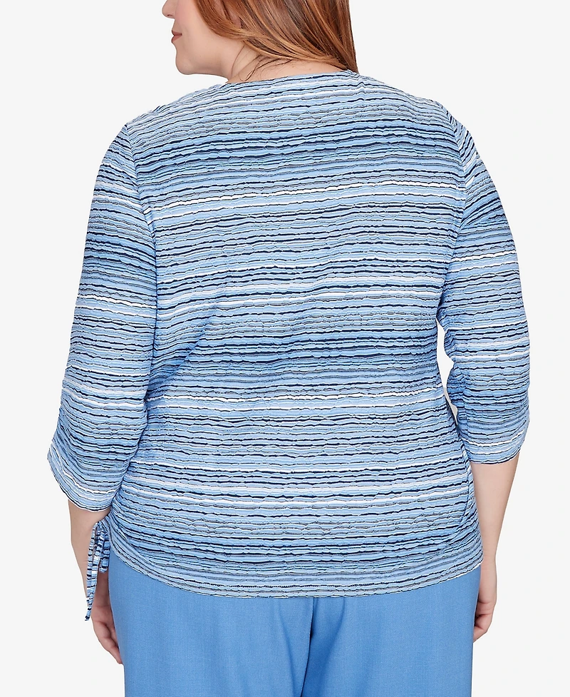 Alfred Dunner Plus As Usual Spliced Textured Stripe Knit Top