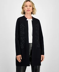 Kasper Women's Windowpane Open-Front Cardigan