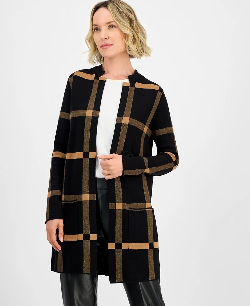 Kasper Women's Windowpane Open-Front Cardigan