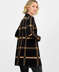 Kasper Women's Windowpane Open-Front Cardigan