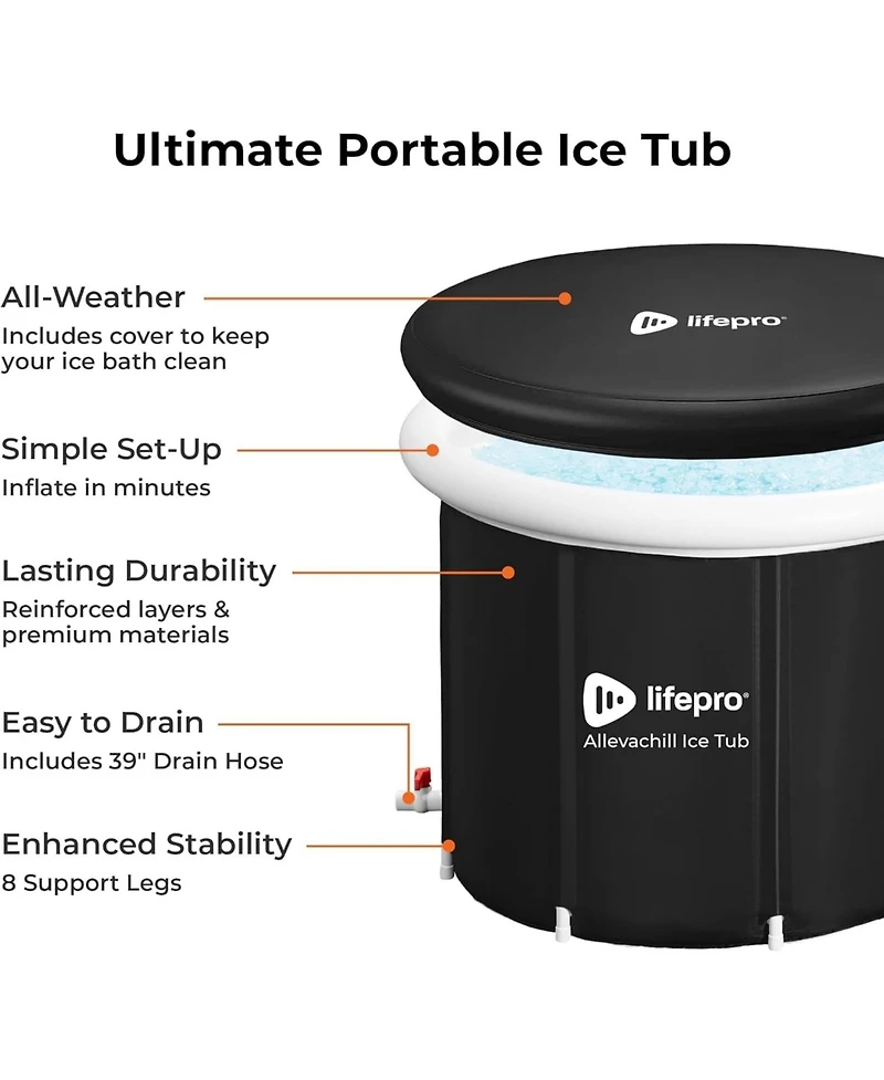 Lifepro Portable Ice Bath Tub with Lid & Storage Bag – Lightweight Cold Plunge Tub for Home or Travel Use, 14°F–122°F Temperat