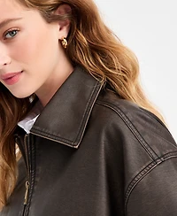 Bar Iii Women's Oversized Faux-Leather Bomber Jacket, Macy's Exclusive