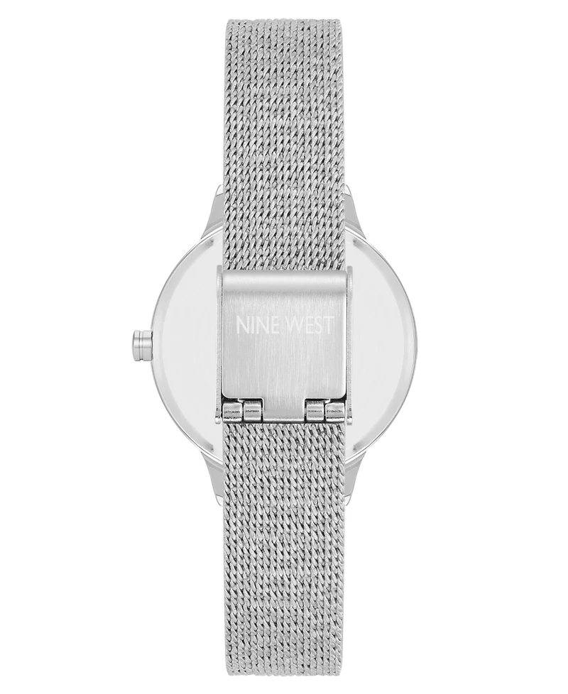 Nine West Women's Quartz Capital Silver-Tone Stainless Steel Mesh Watch, 34mm
