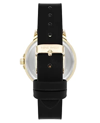 Nine West Women's Quartz Premier Black Leather and Gold-Tone Watch, 34mm