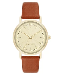 Nine West Women's Quartz Signature Brown Leather and Gold-Tone Watch, 34mm