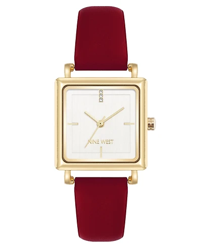 Nine West Women's Quartz Burgundy Leather and Gold-Tone Watch, 29mm