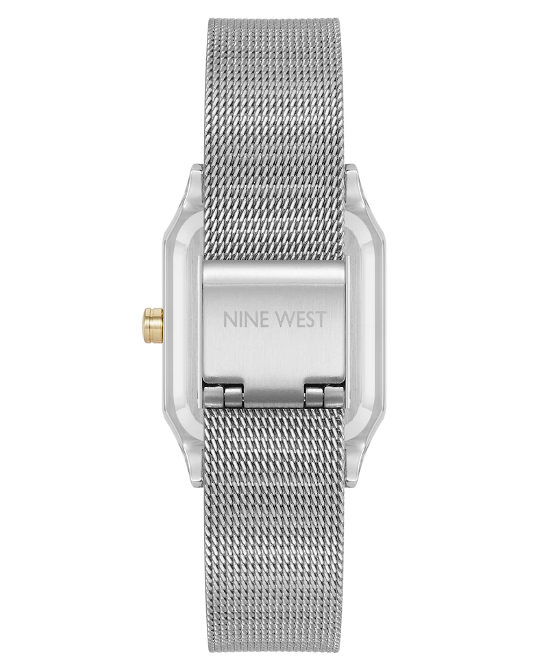 Nine West Women's Quartz Faceted Silver-Tone and Gold-Tone Stainless Steel Mesh Watch, 26mm