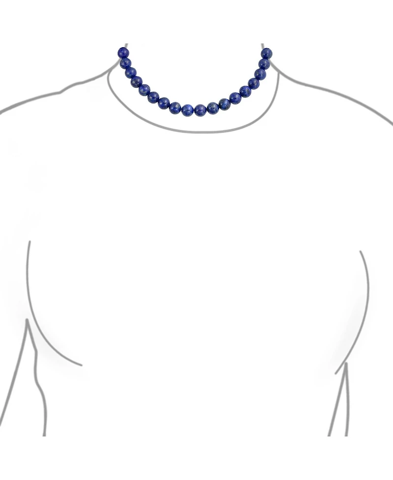 Bling Jewelry Plain Simple Classic Dark Blue Natural Lapis Lazuli Round 10MM Bead Strand Necklace Silver Plated Clasp
