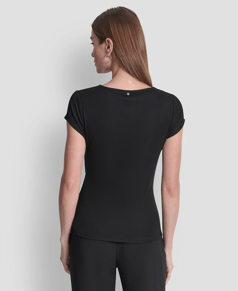 Dkny Women's Short Sleeve Rib Knit Waist Tie Detail Top