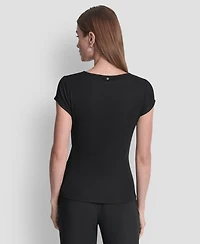 Dkny Women's Short Sleeve Rib Knit Waist Tie Detail Top