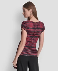 Dkny Women's Printed Jersey Waist Tie Detail Knit Top