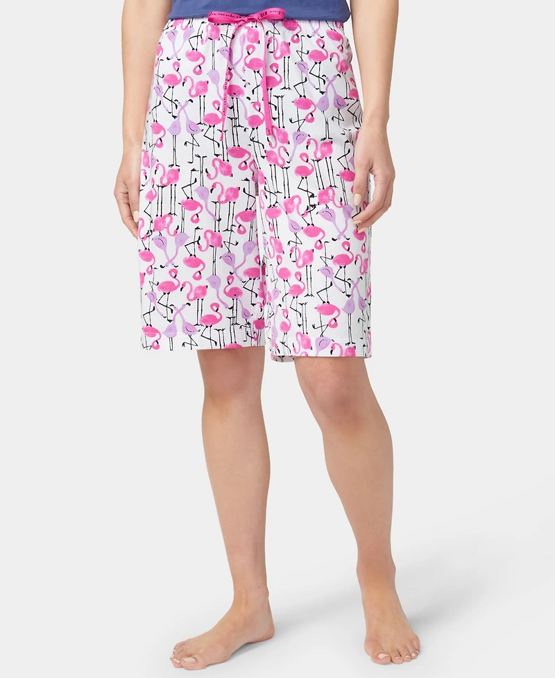 Hue Women's Flamingo Strut Drawstring Bermuda Pajama Shorts