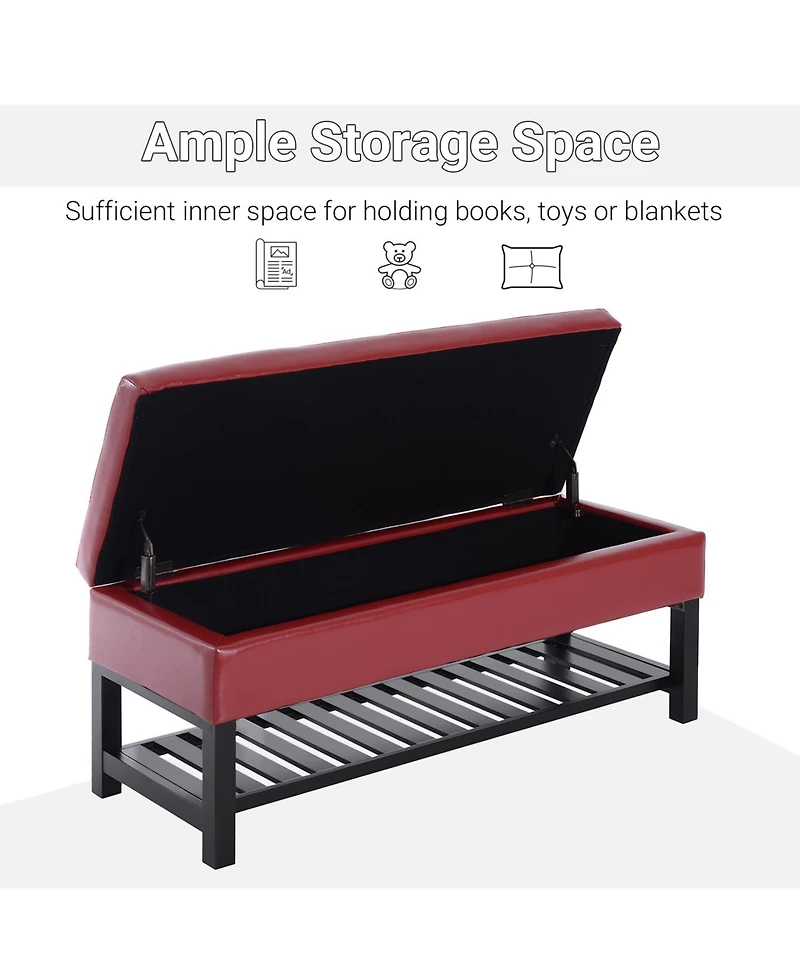 Storage Ottoman Bench Foot Stool Shoe Rack Faux Leather Furniture