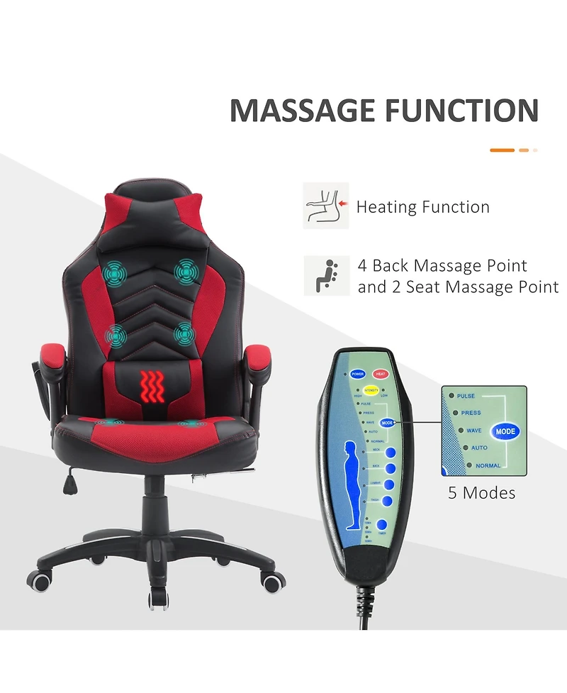 Homcom Massage Chair Office Computer Task Heating Recliner Swivel w/Headrest